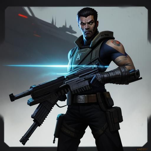 Sinister Futuristic Warrior with Laser Rifle