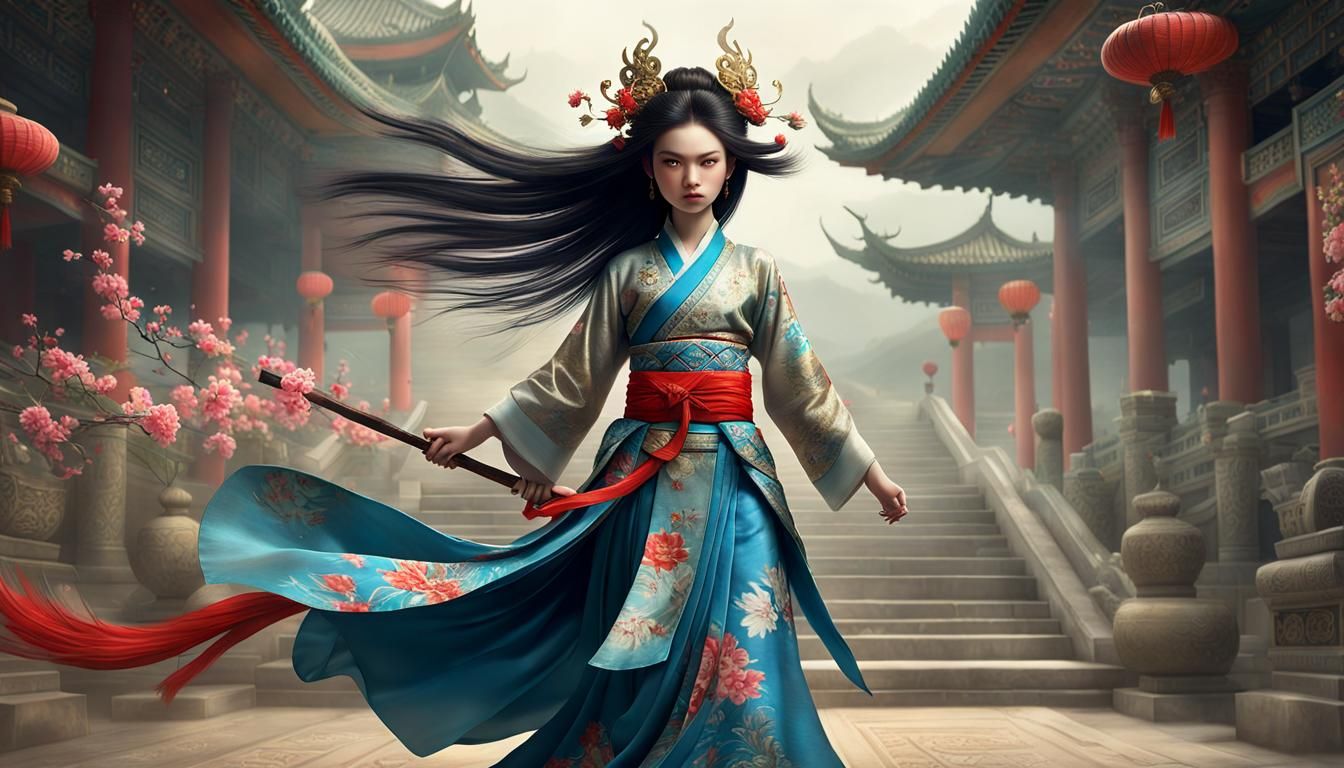 Angry Wuxia Princess with Floral Patterns