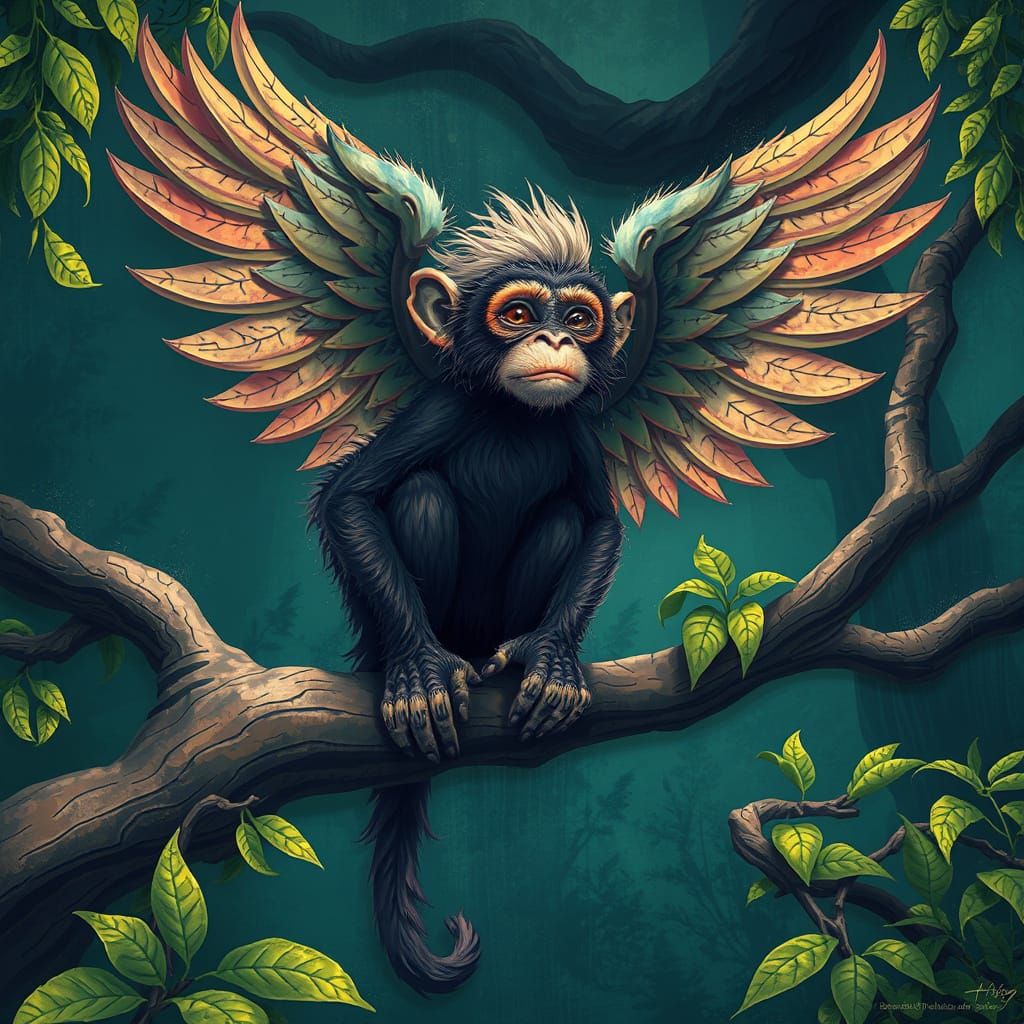 Majestic Winged Monkey in Whimsical Style