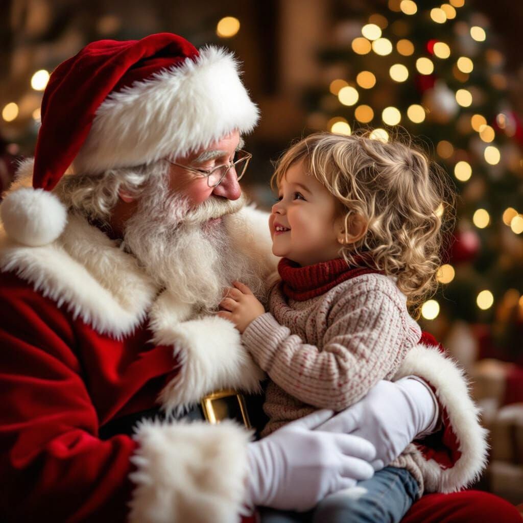 Child Whispers Christmas Wishes to Santa