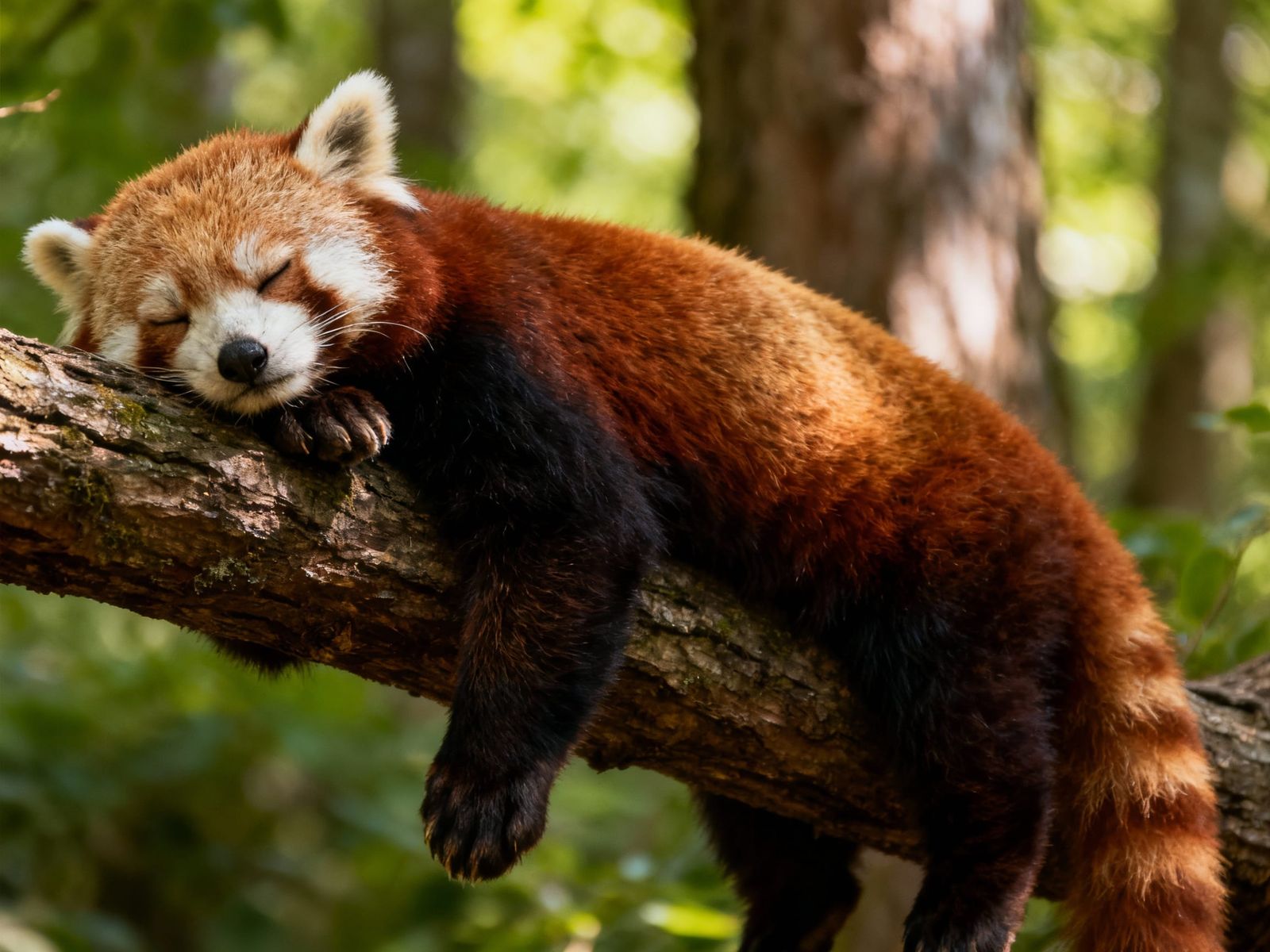 Red Panda Sleeping Peacefully in Serene Forest