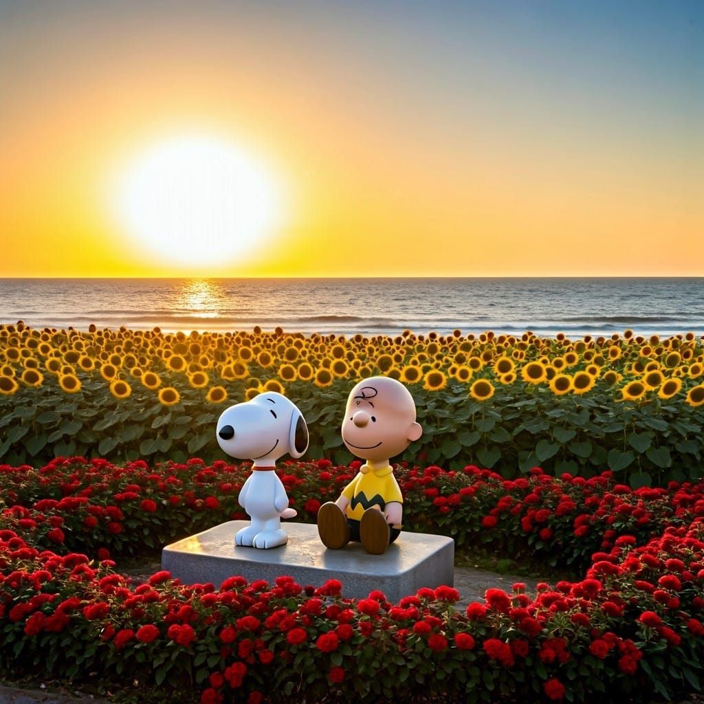 Snoopy and Charlie Brown Statue in Sunny Meadow