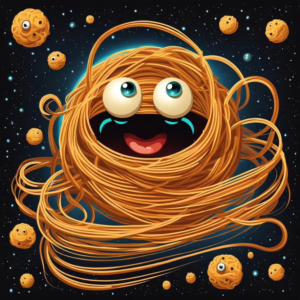 Spaghetti Noodle Monster in Space: A Whimsical Creation