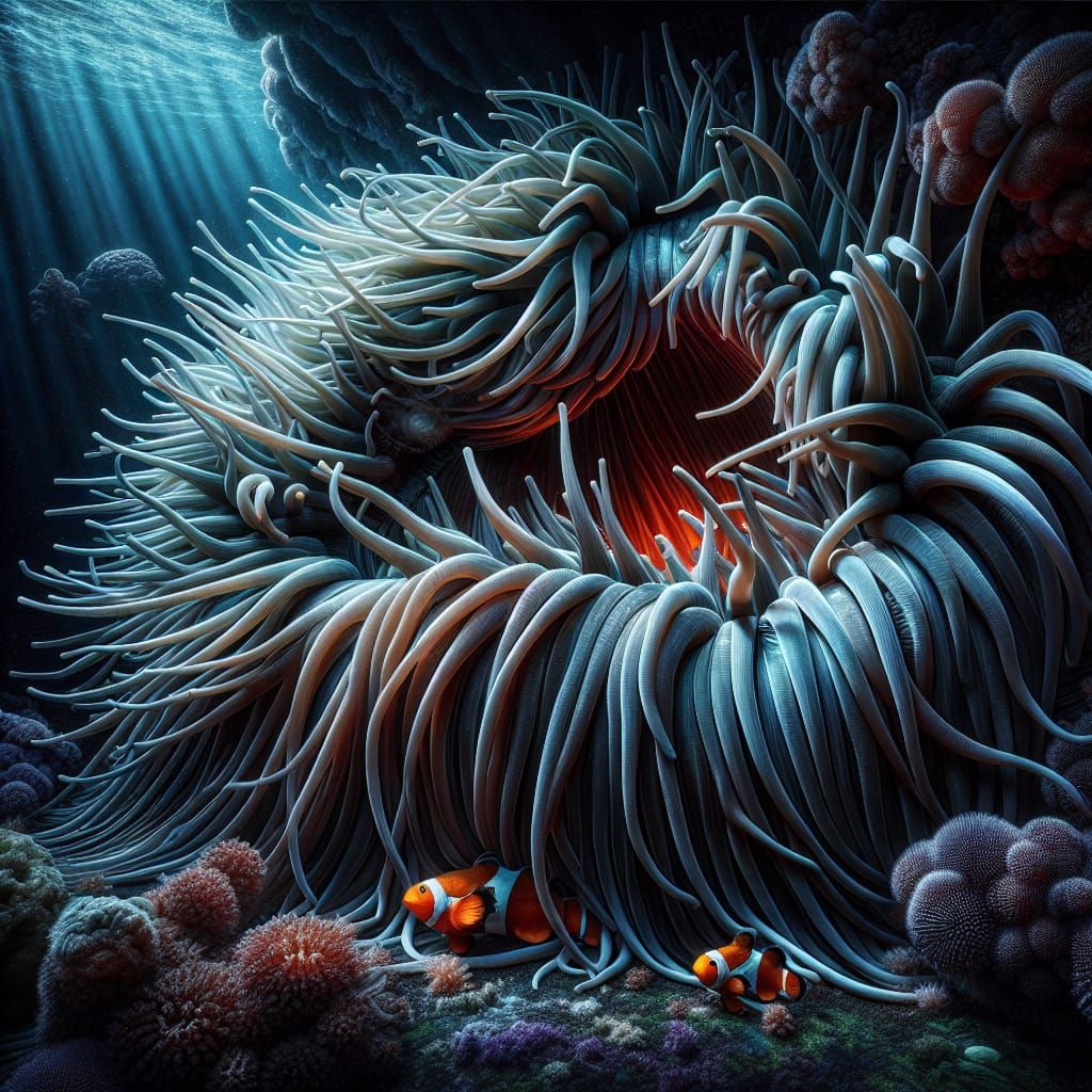 Ethereal Underwater Scene with Giant Sea Anemone