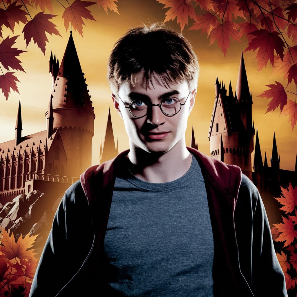 Harry Potter in Golden Autumn at Hogwarts Castle