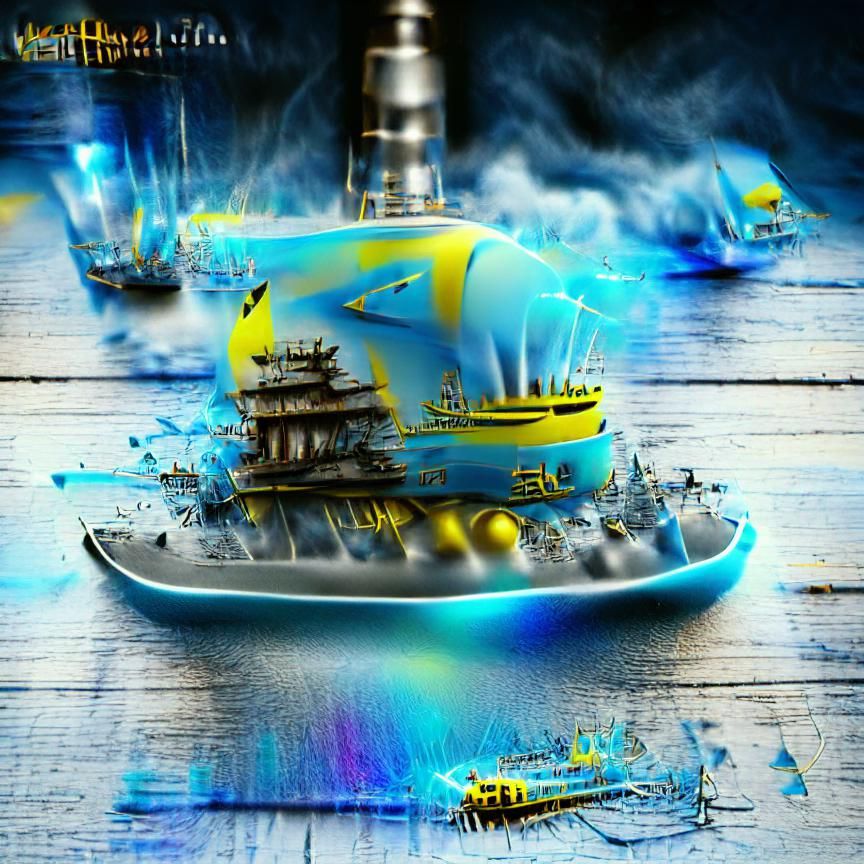 Neon Battleship Sails the Ocean: Digital Illustration
