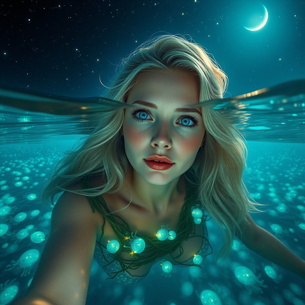 Bioluminescent Ocean Swim: Fantasy Concept Art