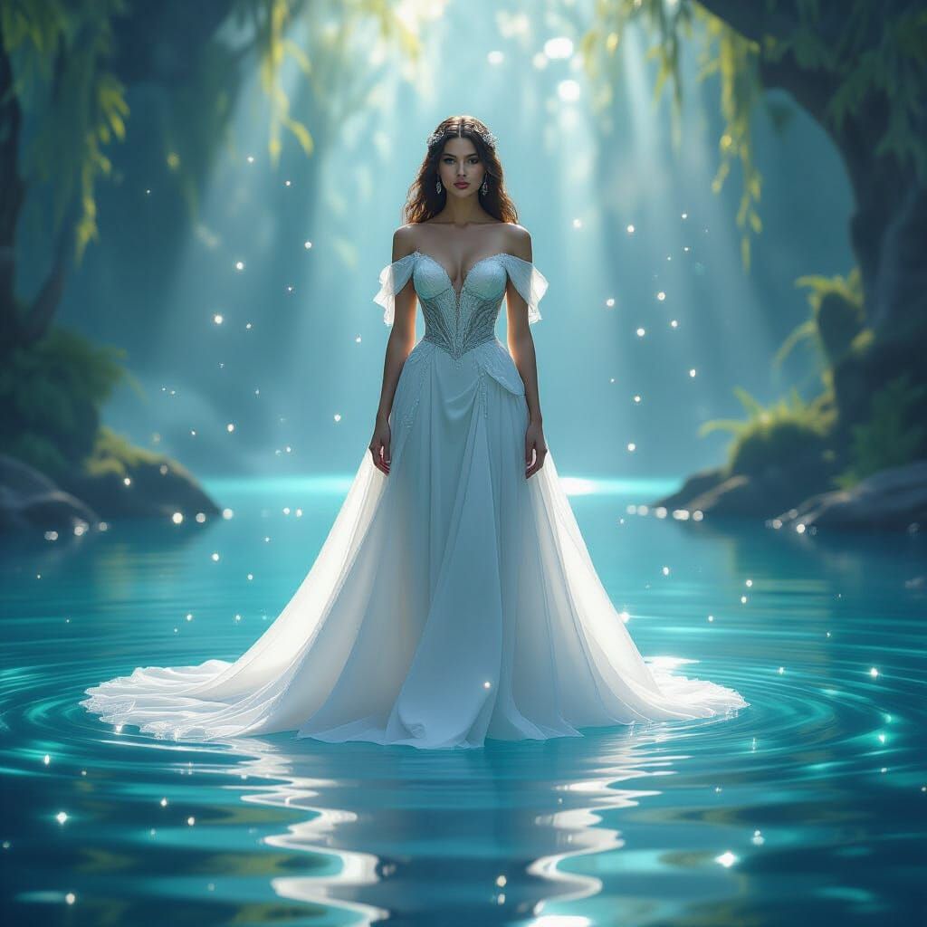 Serene Queen on Glowing Crystal Lake