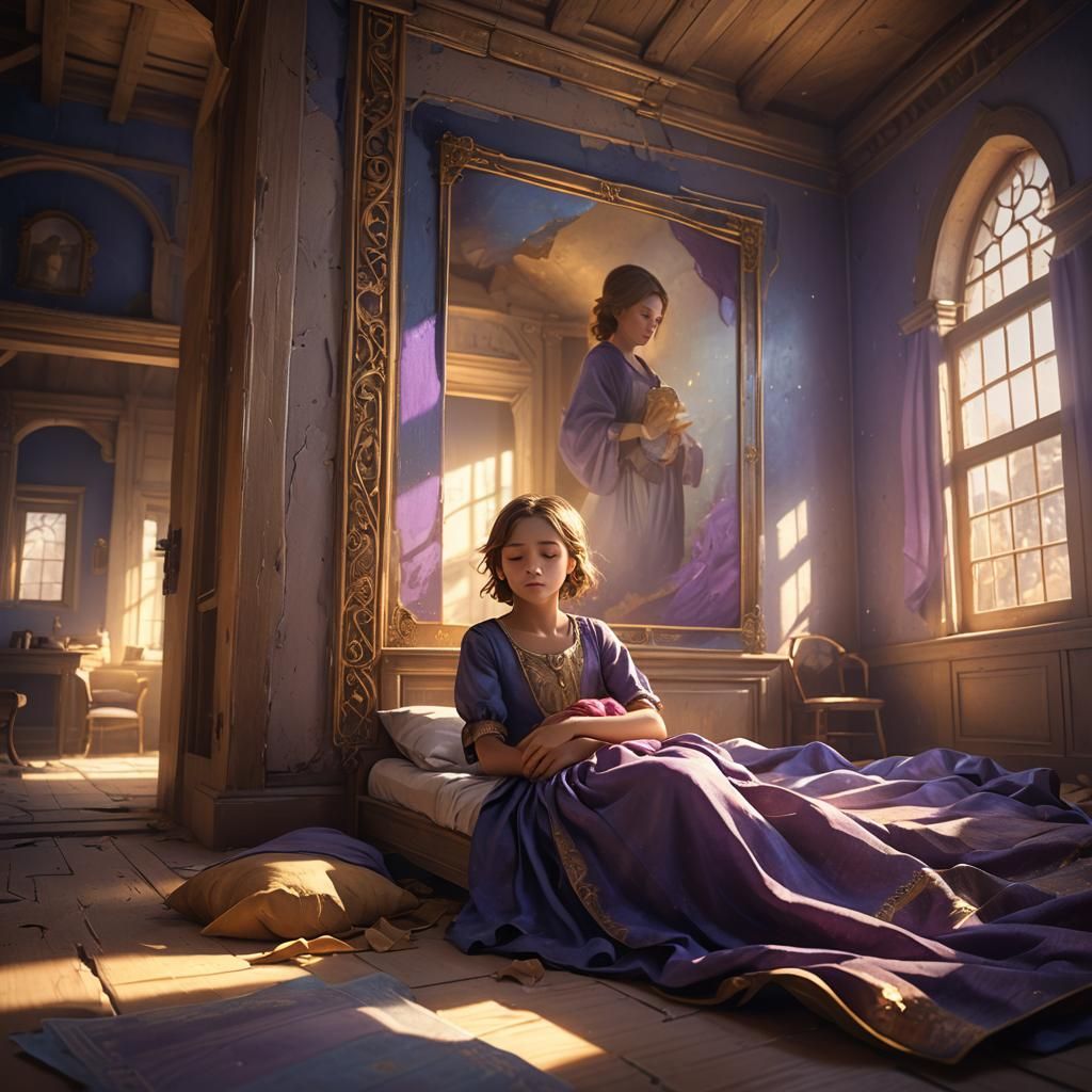 Little Girl Sleeps in Deserted House: Fantasy Realism