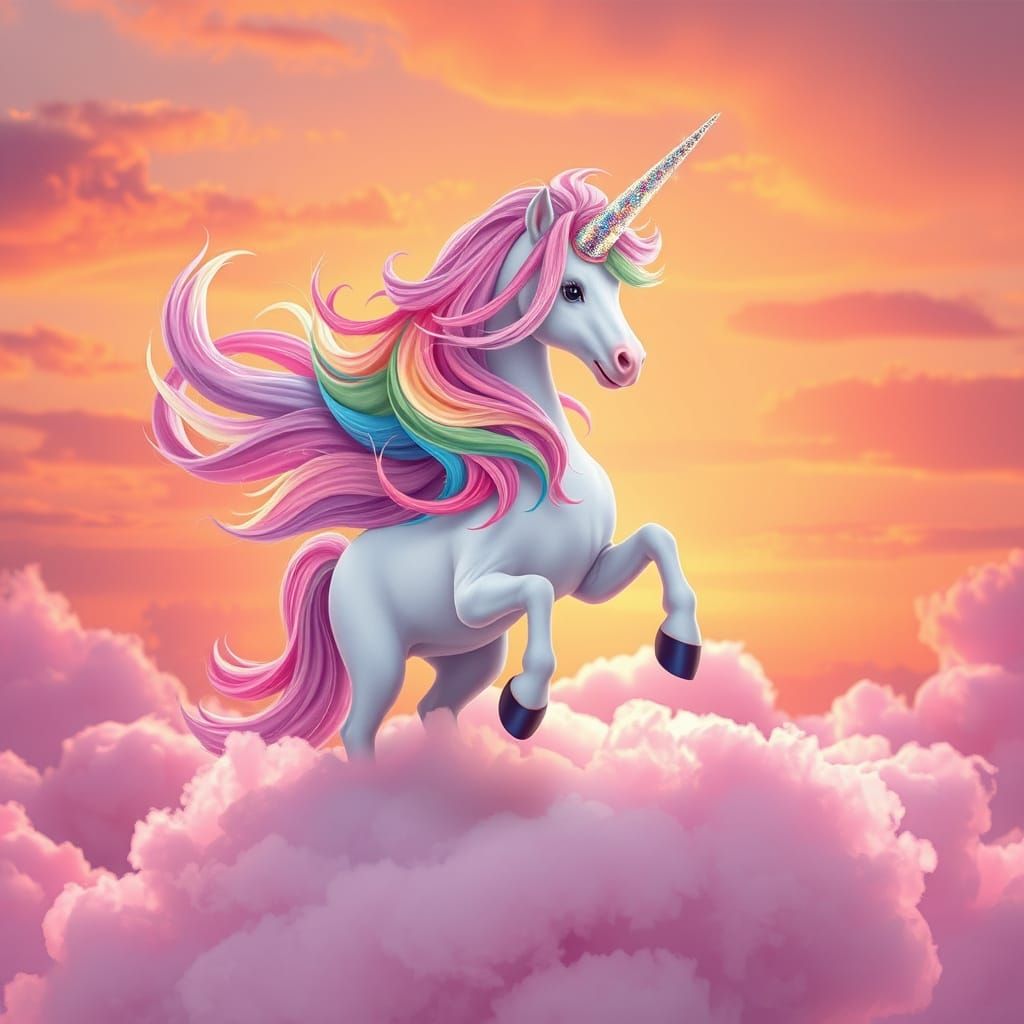 Rainbow Unicorn Dancing on Cotton Candy Cloud