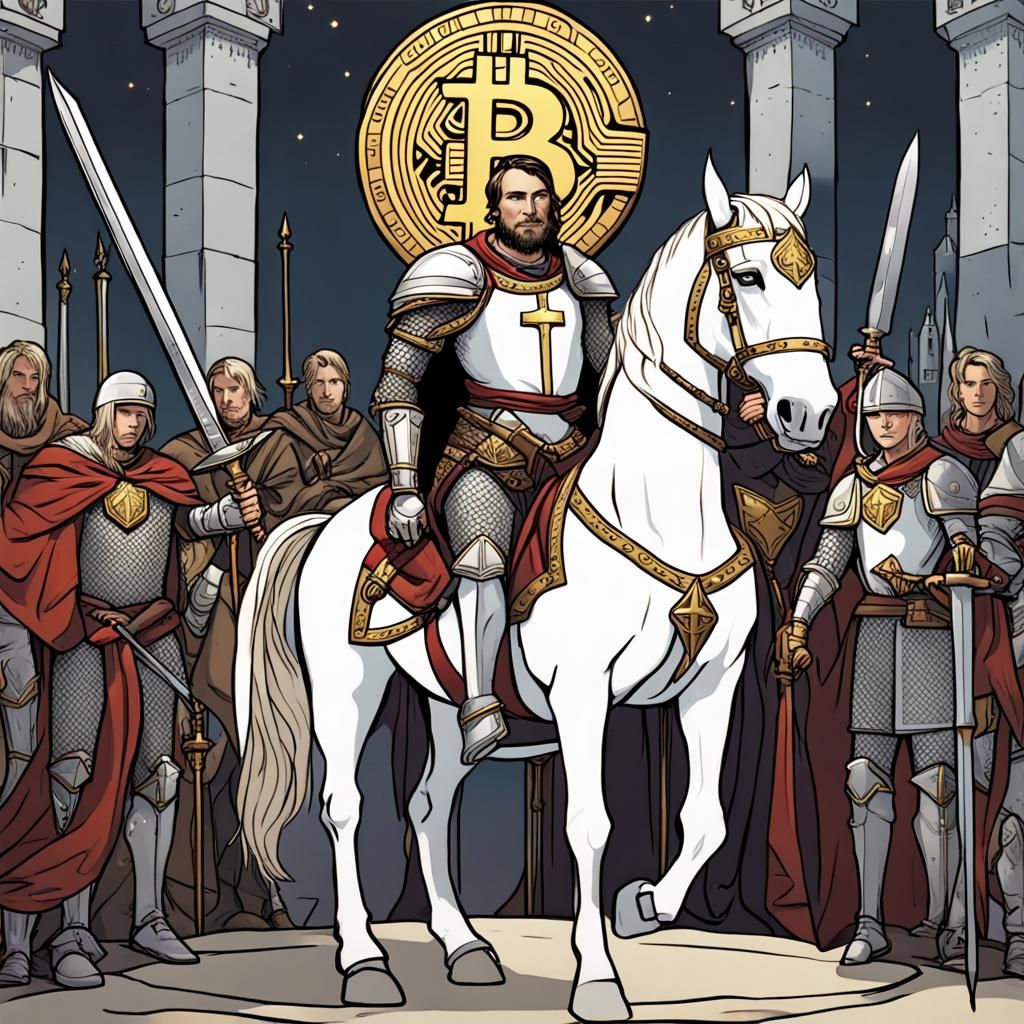 King Arthur and Bitcoin Knights: Hyperrealistic Portrait