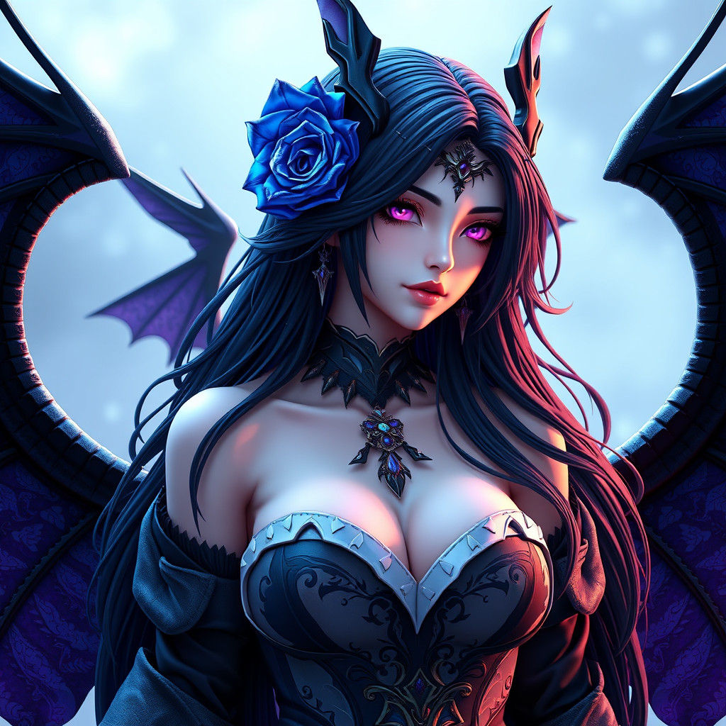 Rose Queen with Dragon Wings in Anime Style