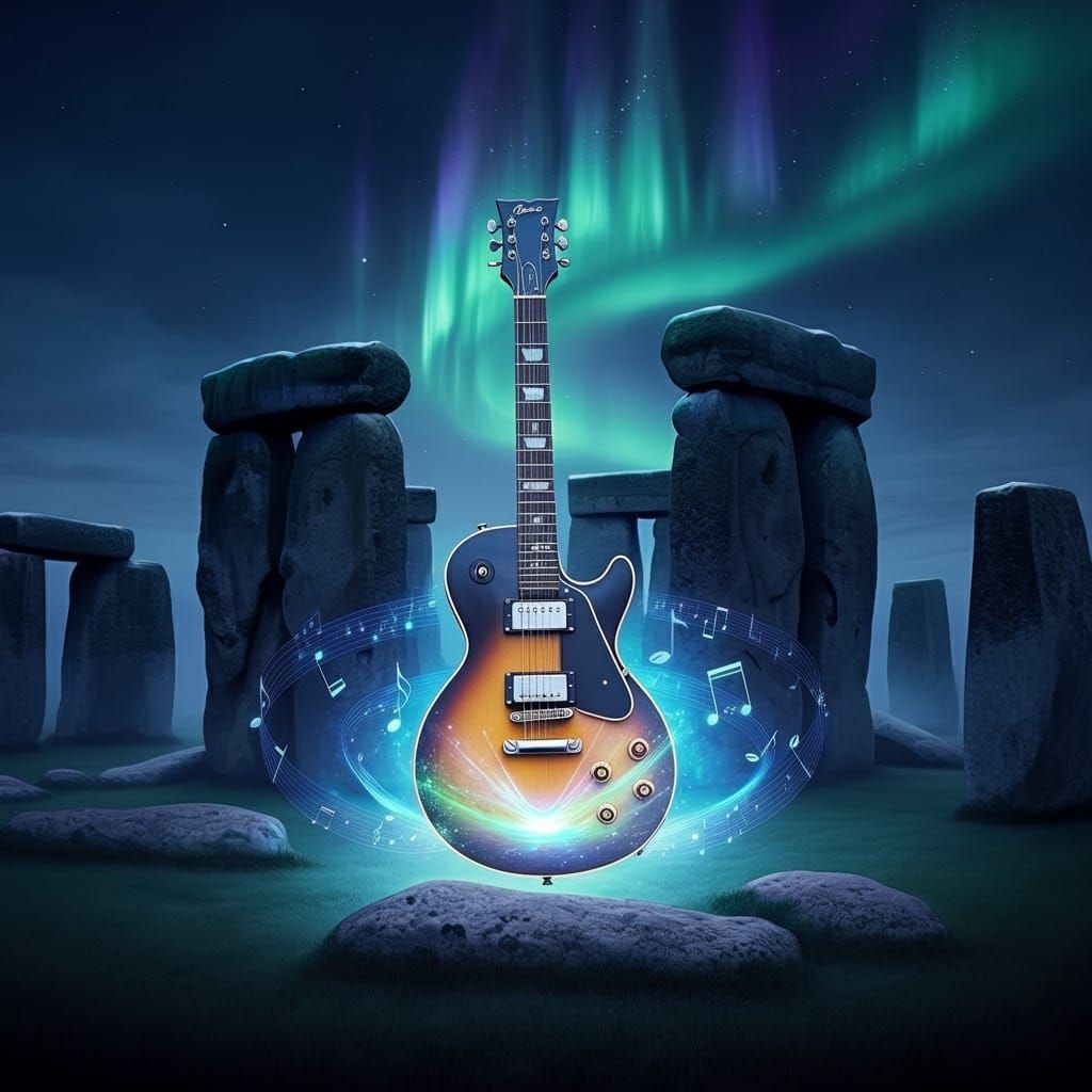 Ethereal Guitar at Stonehenge with Musical Northern Lights