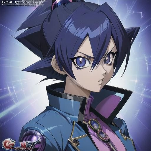 Anime Woman in Blue Jacket, Yu-Gi-Oh! Style