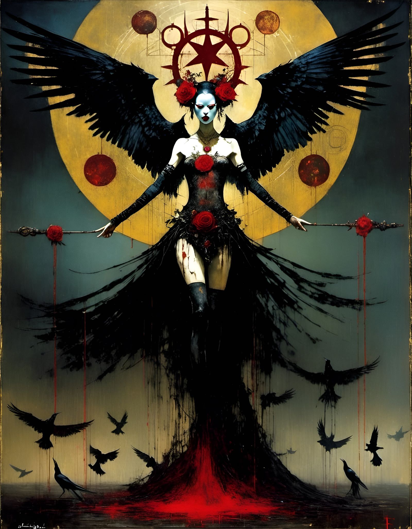 Satanic Witch Dancing with Devil in Dark Bauhaus Style