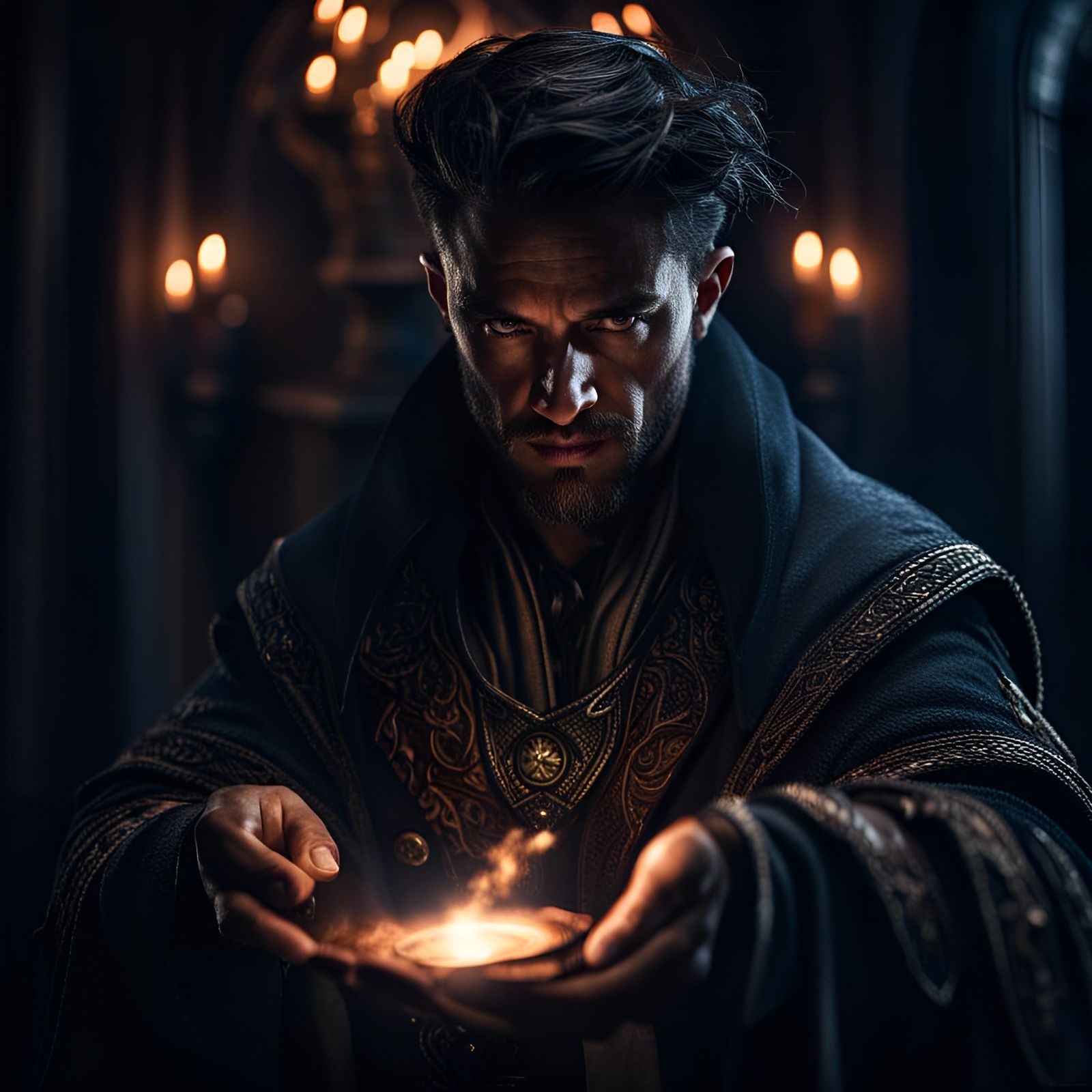 Powerful Dark Arts Male Mage in Hyperrealism