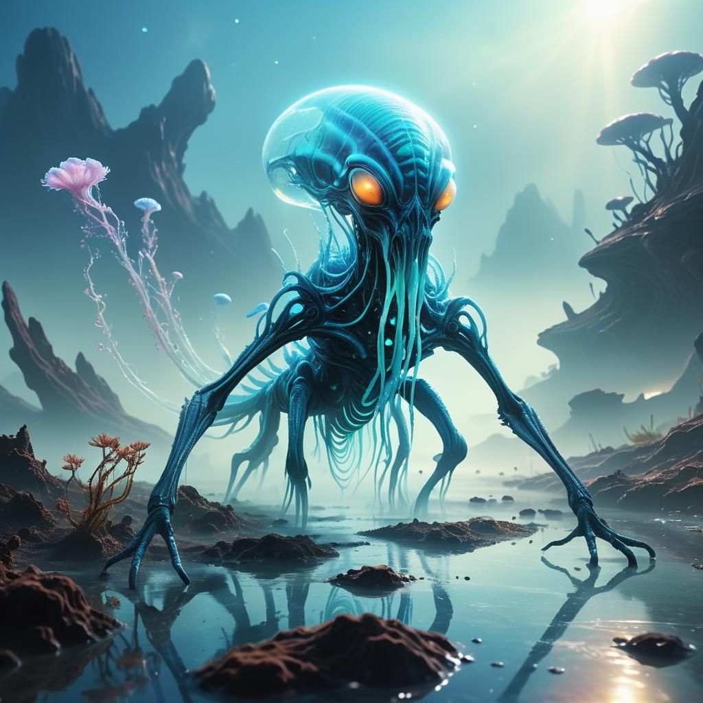 Bioluminescent Alien Creature on Exoplanet