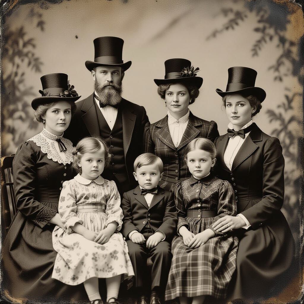 Creepy Victorian Family Portrait in Tintype Style