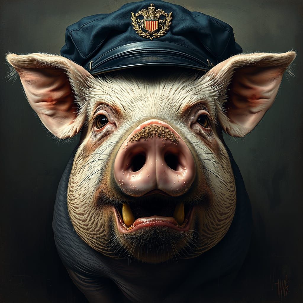 Gritty Pig in Dark Urban Landscape