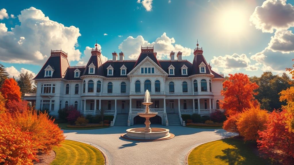 Ethereal Victorian Estate Unfolds Under Radiant Sunlight