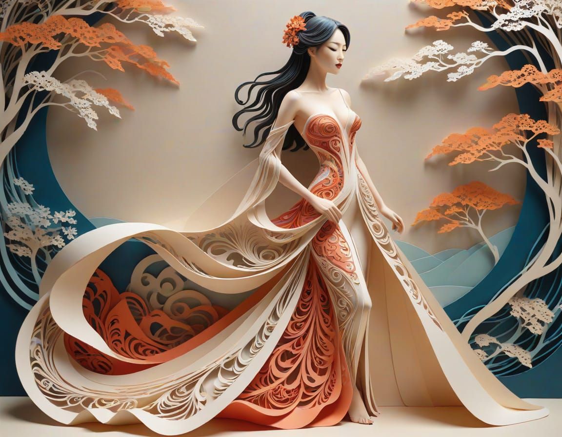 Kirigami Goddess in Ethereal Gown