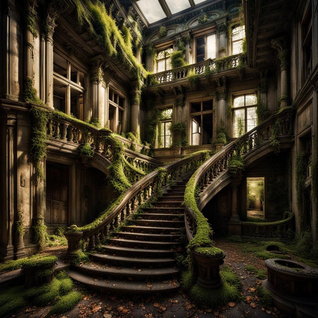 Charming Abandoned Mansion in Apocalypse Art Style