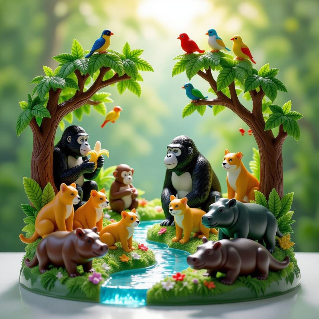 Enchanting Sugar Glass Forest Diorama with Crystalline Anima...