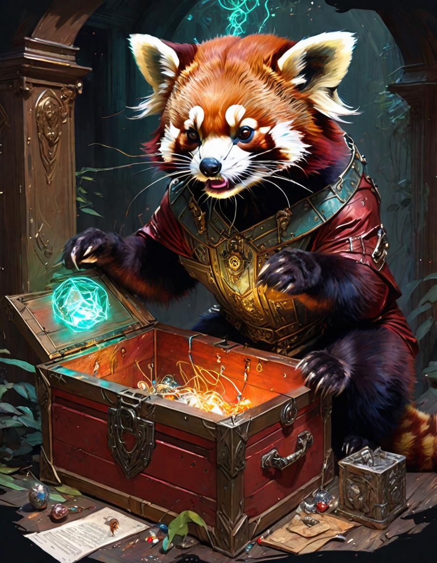 Red Panda Adventurer Opens Magical Treasure Chest