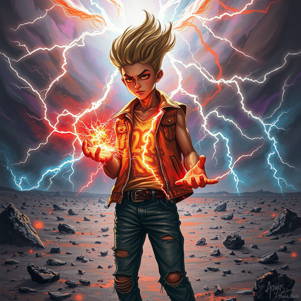 Boy with Storm Energy, Graffiti Art Style