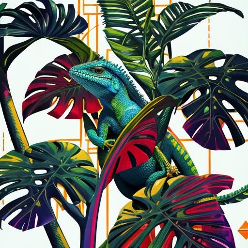 Lizard in Palm Tree: Pop Art Screen Print