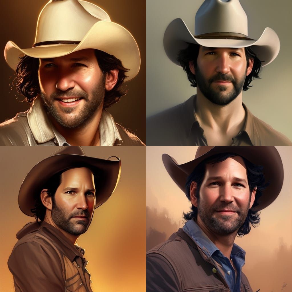 Man in Cowboy Hat, Art Nouveau Portrait