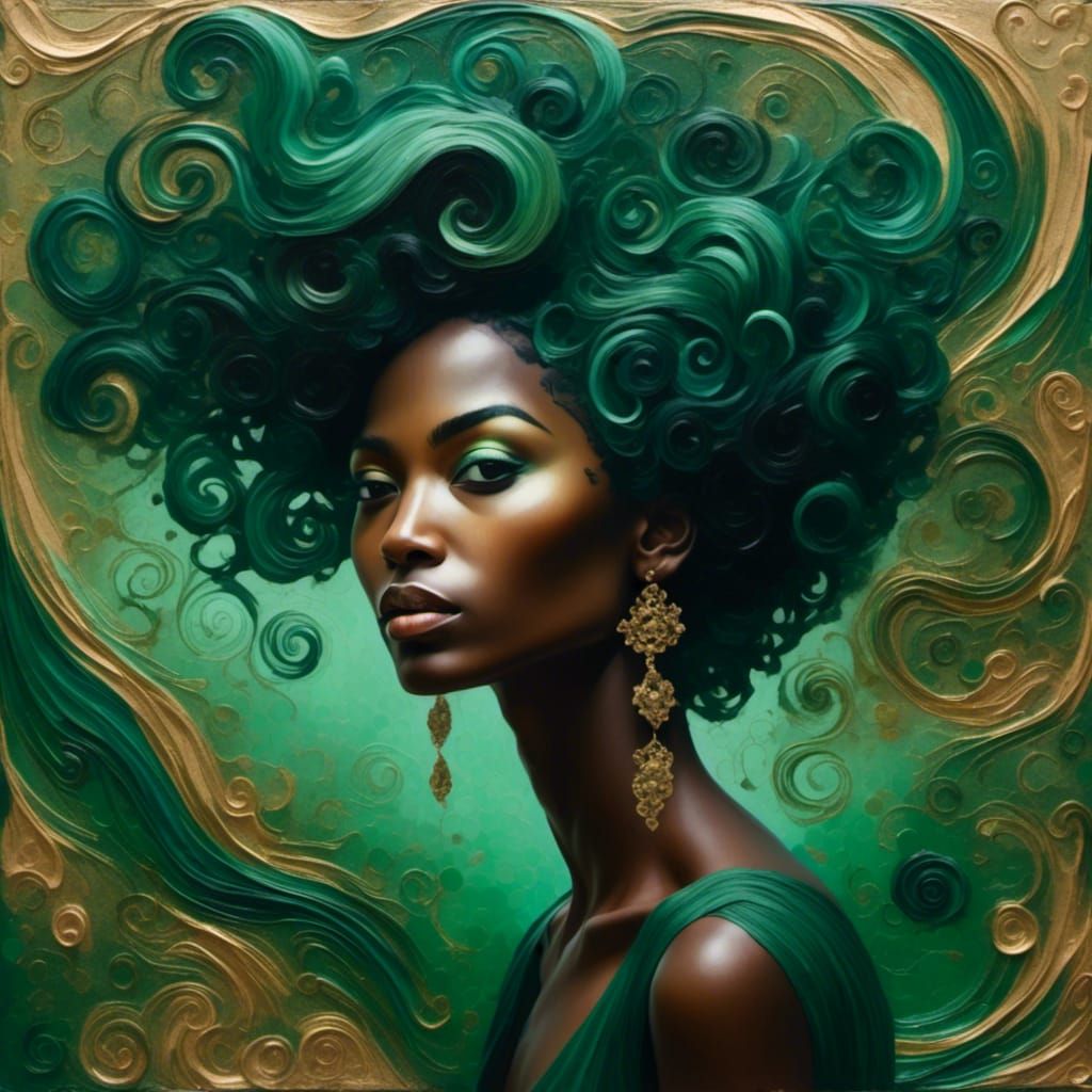 Surreal Green Hair Portrait in Impressionistic Style