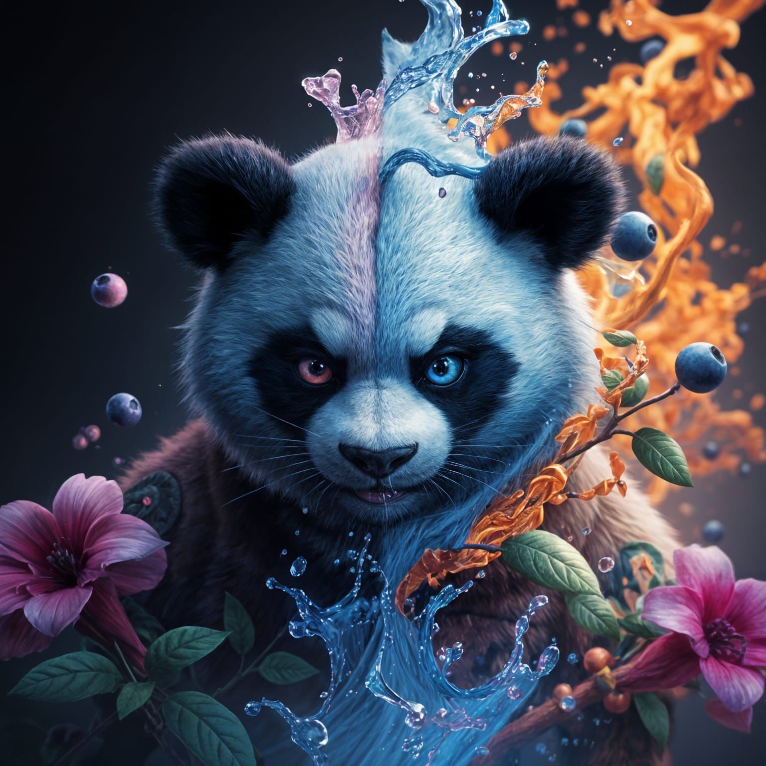 Panda Blueberry Hybrid in Vibrant Fantasy Art