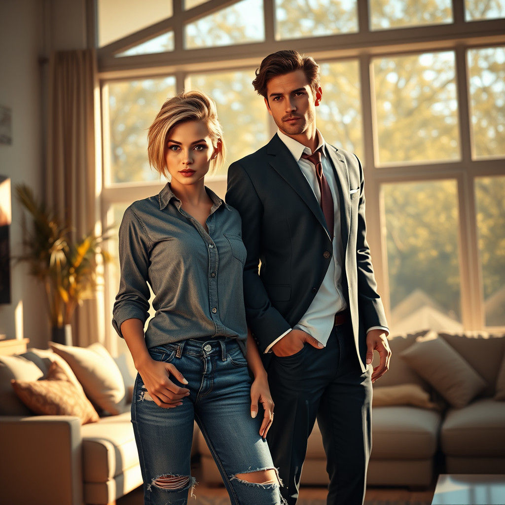 Blonde Woman and Italian Man in Sunlit Room