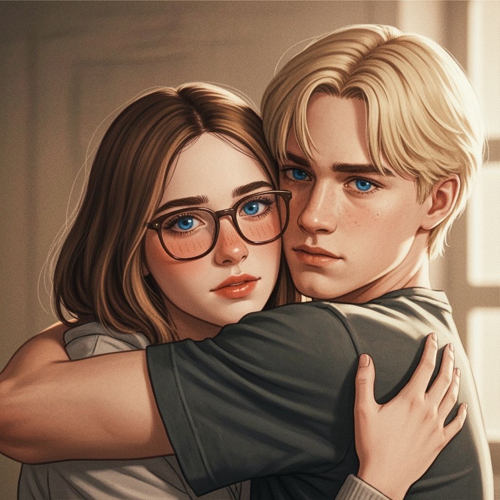 Young Woman Hugs Ponyboy Curtis in Vintage Film Style