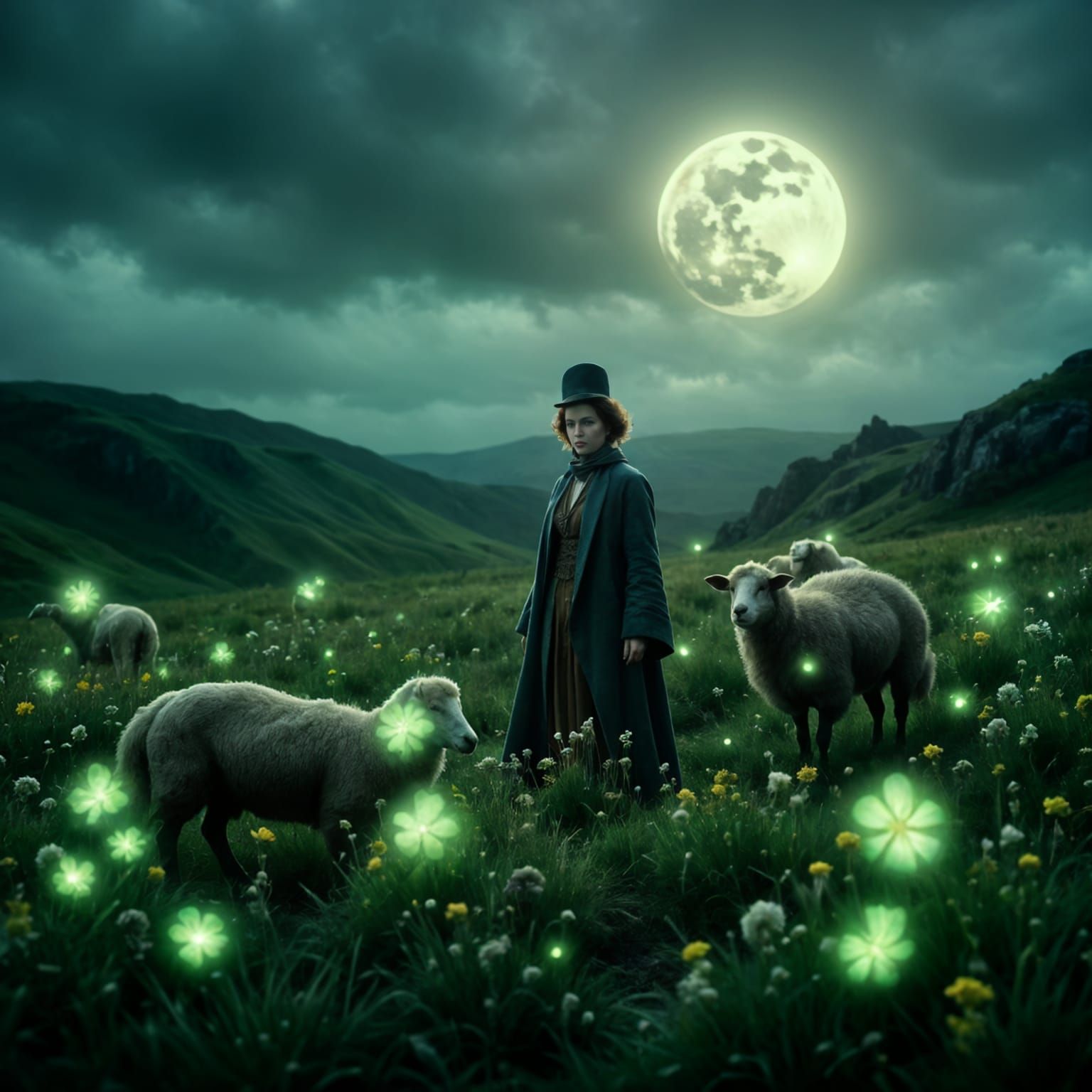 Mary Kate Dannaher Tends Sheep Under Moonlit Shamrocks