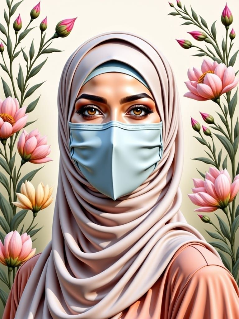 Serene Hijabi Woman in Oil Gouache Style