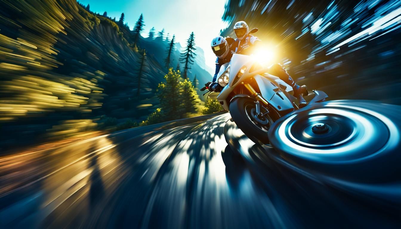 Motorbike Speeding Down Mountain Road in Digital Art