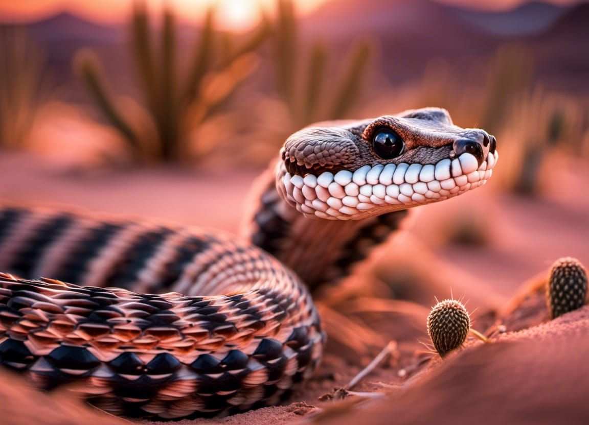Rattlesnake Portrait at Desert Sunset: Digital Illustration
