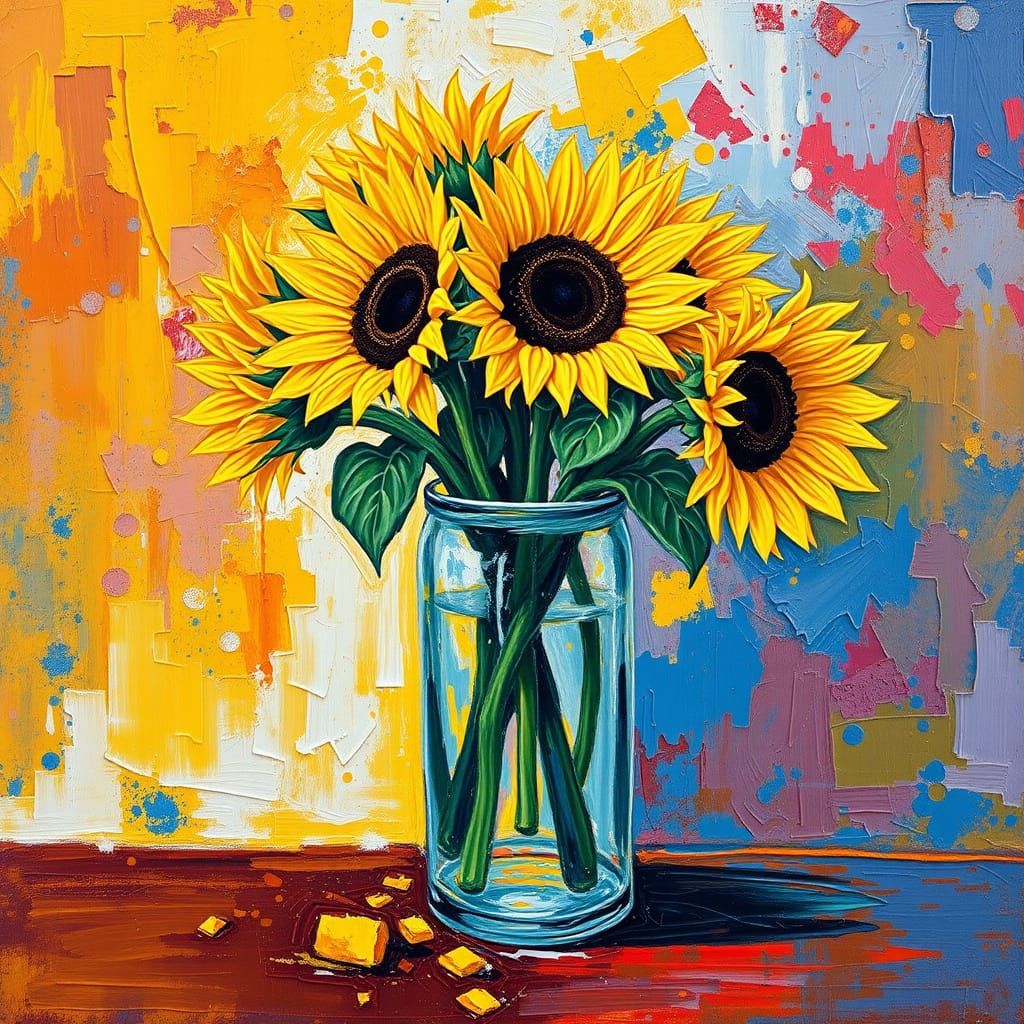 Sunflower Still Life in Impasto Style
