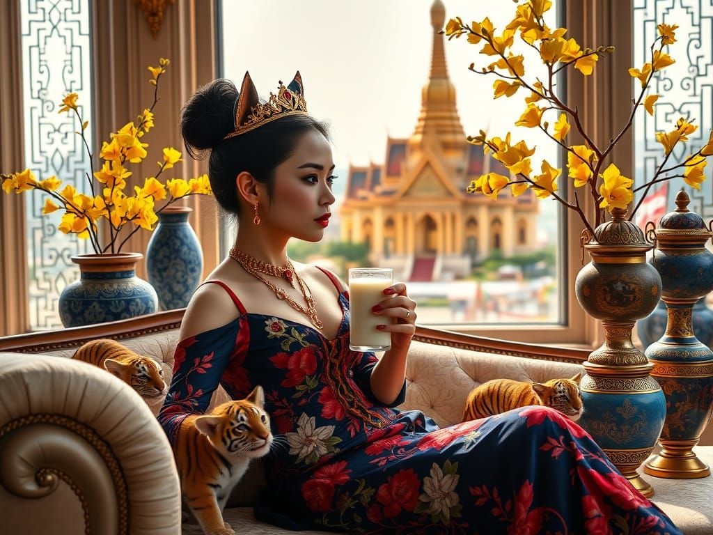 Southeast Asian Woman with Cat Ears in Bangkok