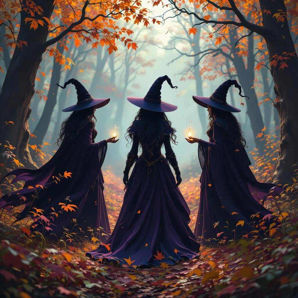 Dark Fantasy Witches in Autumn Forest