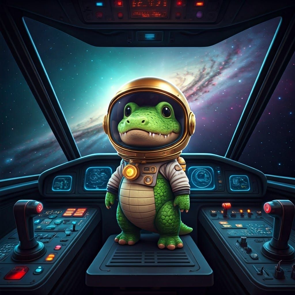 Cuddly Space Alligator Embarks on Thrilling Adventure