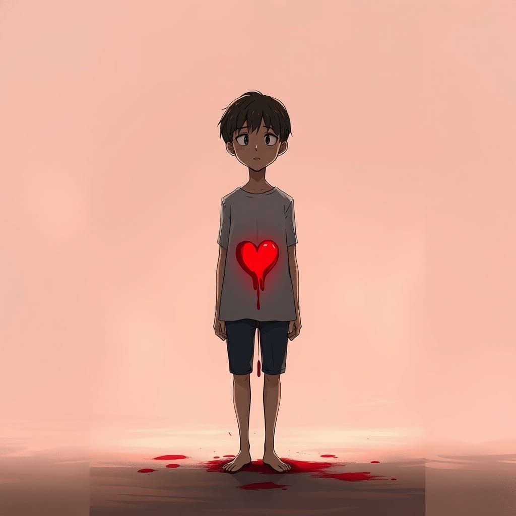 Manga-Inspired Lone Figure with Bleeding Heart