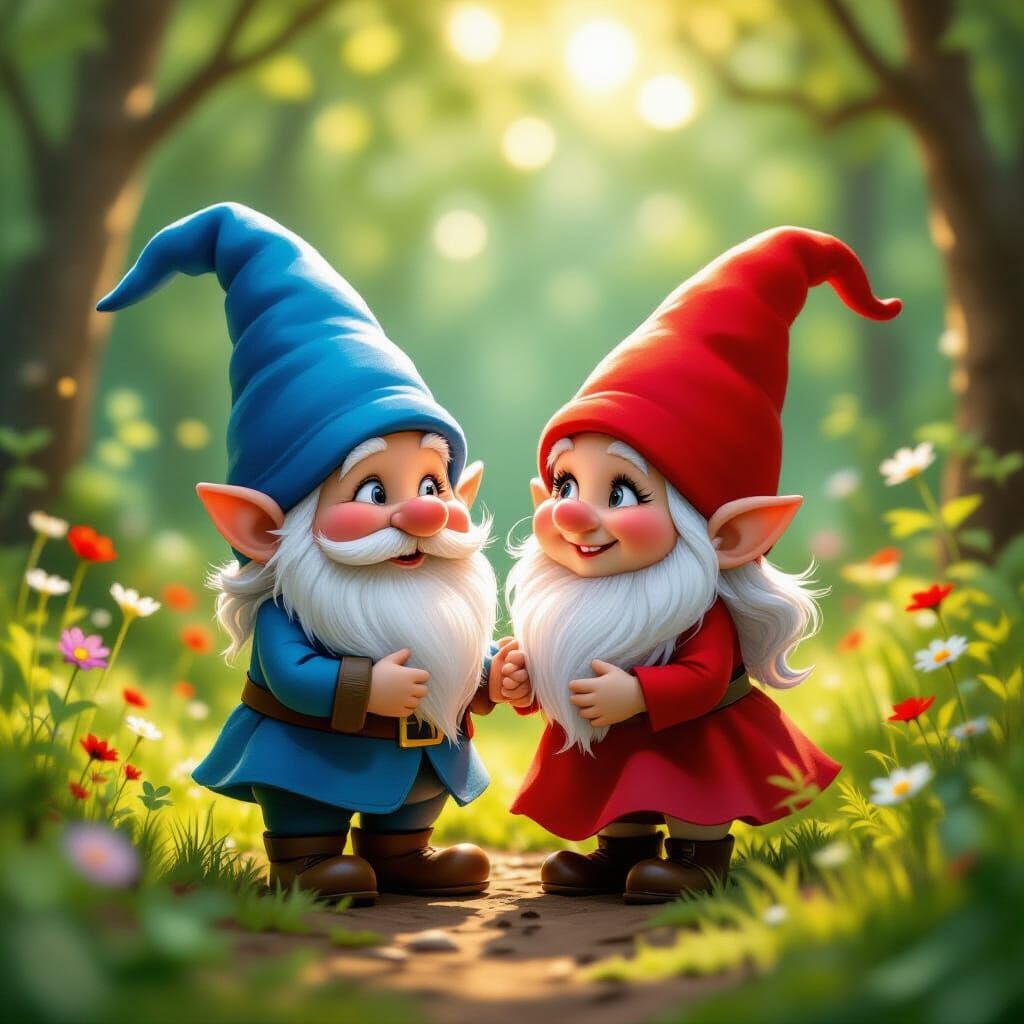 Gnome Wedding in Sunlit Forest Clearing