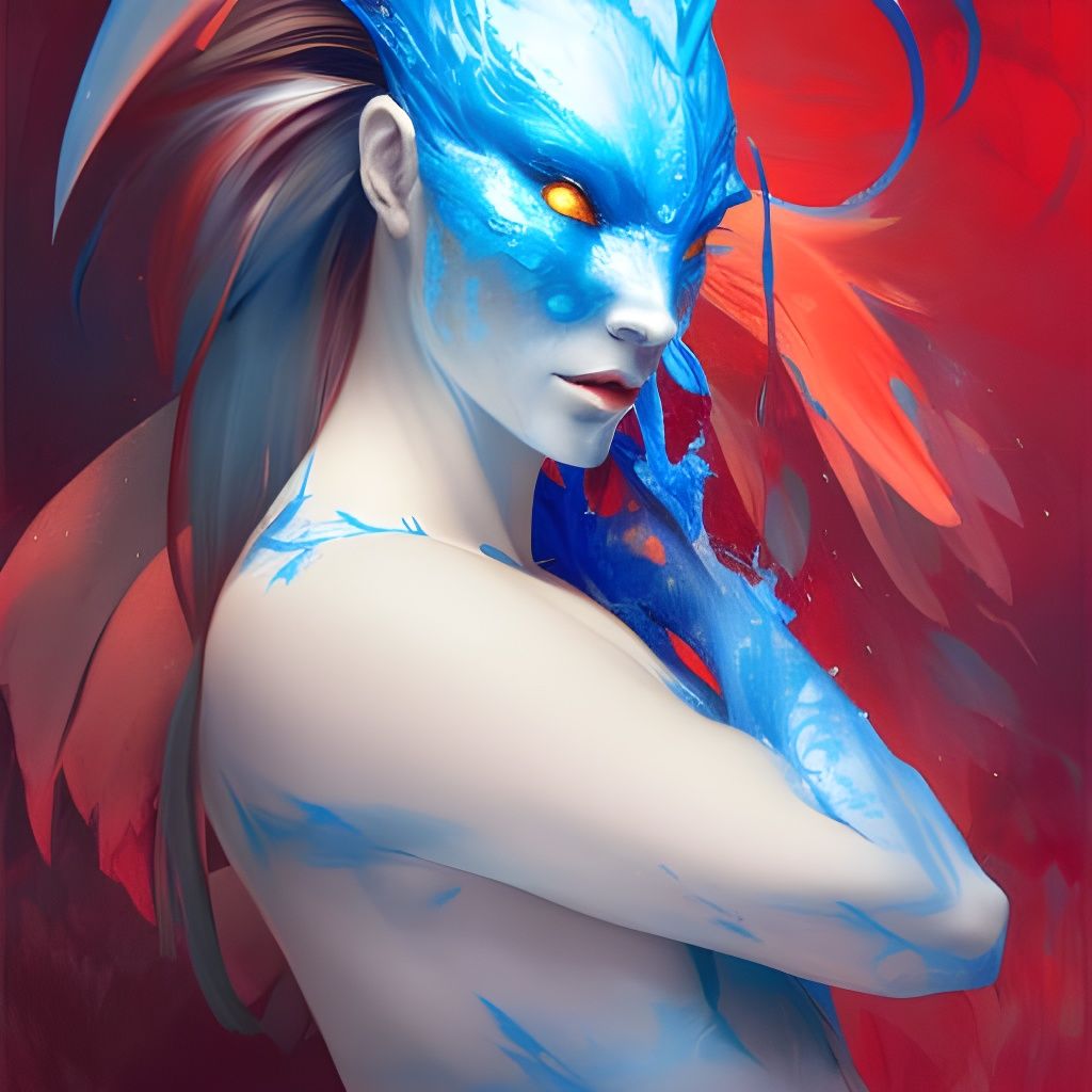 Detailed Devil Koi Portrait in Art Nouveau Style