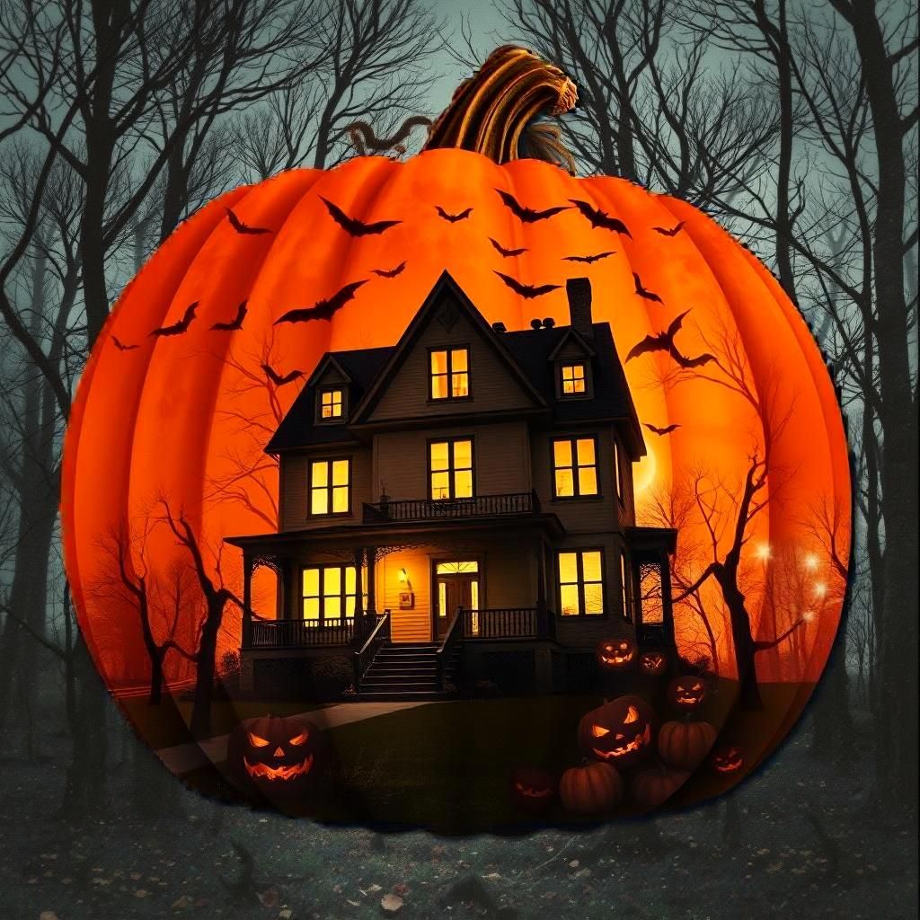 Spooky Halloween Pumpkin Double Exposure Art