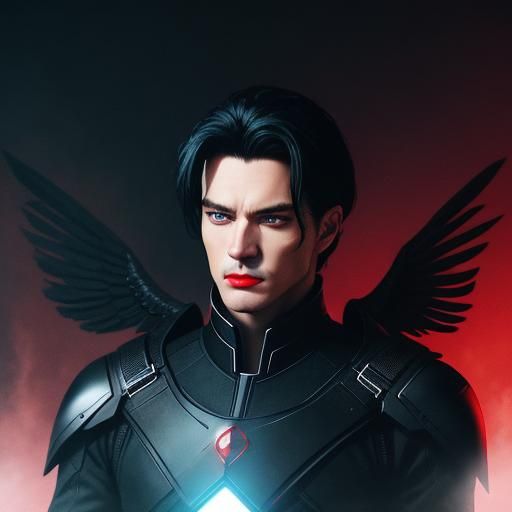 Dramatic Portrait of Young Man with Angel Wings