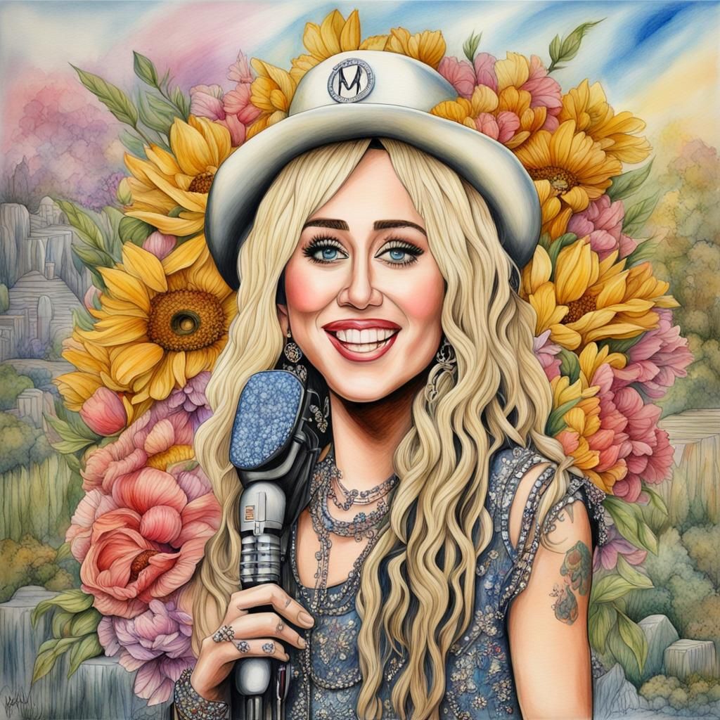 Miley Cyrus as Cher: Mixed Media Caricature