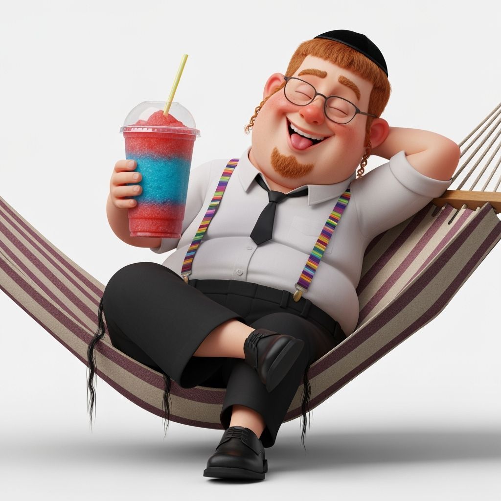 Orthodox Jewish Student with Slush in 3D Cartoon Style